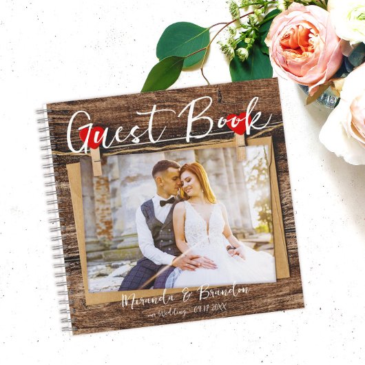 Begroting - Rustic Wood Wedding Photo Guest Book Notitieboek