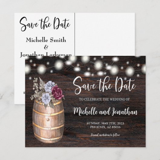 Begroting Rustige Barrel Floral bespaart datum, la Aankondigingskaart (Voorkant / Achterkant)