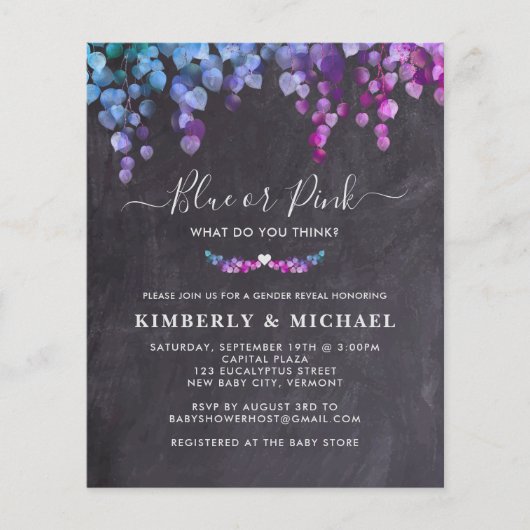 Begroting Rustige Eucalyptus Baby Gender onthullen (Voorkant)