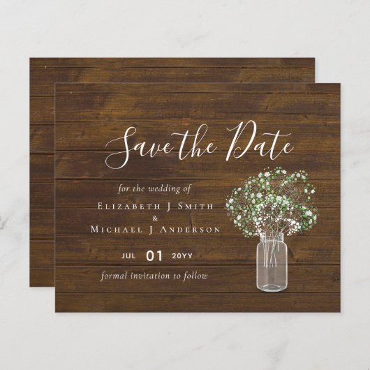 Begroting Rustige Gypsophila Mason Jar redt de dat (Voorkant / Achterkant)