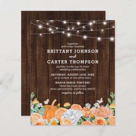Begroting Rustige Herfst Floral Wedding Uitnodigin (Voorkant / Achterkant)