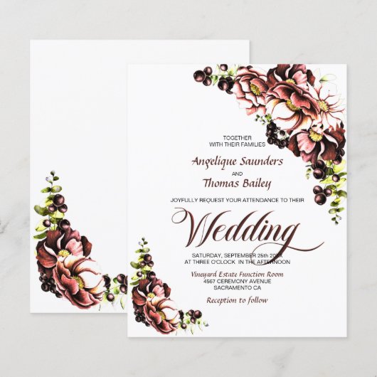 Begroting Rustige Herfst Floral Wedding Uitnodigin (Voorkant / Achterkant)