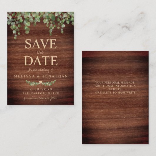 Begroting Rustige houten eucalyptus sparen de datu Notitiekaartje (Voorkant / Achterkant)