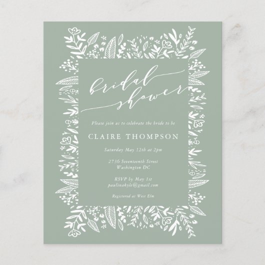 Begroting Rustige Sage Floral Line Art Vrijgezelle (Voorkant)