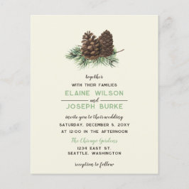 Begroting Rustige Winter Pine Cone Wedding Uitnodi