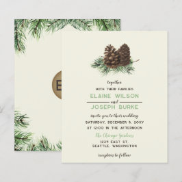 Begroting Rustige Winter Pine Cone Wedding Uitnodi