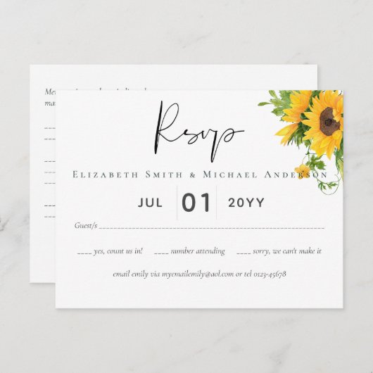 Begroting Rustige zonnebloemen Zuidelijke bruiloft Briefkaart (Voorkant / Achterkant)