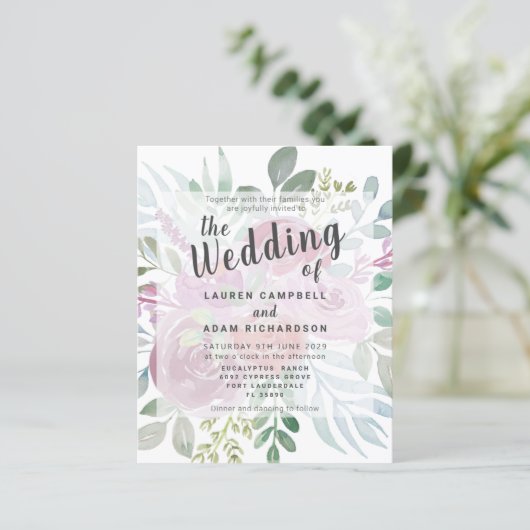 Begroting Rustisch Roos Stusty Pink Wedding Invita (Staand voorkant)
