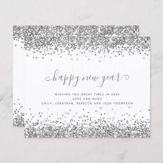 Begroting Silver Glitter Borders Happy New Year Ka (Voorkant / Achterkant)