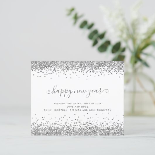 Begroting Silver Glitter Borders Happy New Year Ka (Staand voorkant)