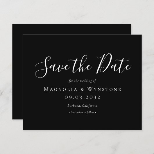 BEGROTING Sla de datum op | Zwart wit script (Voorkant / Achterkant)