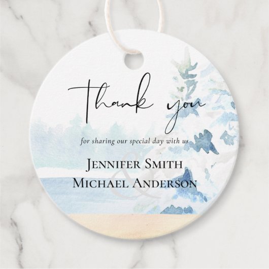 BEGROTING Sneeuwbergen Winter Meer Bomen Bedankjes Labels (Voorkant)