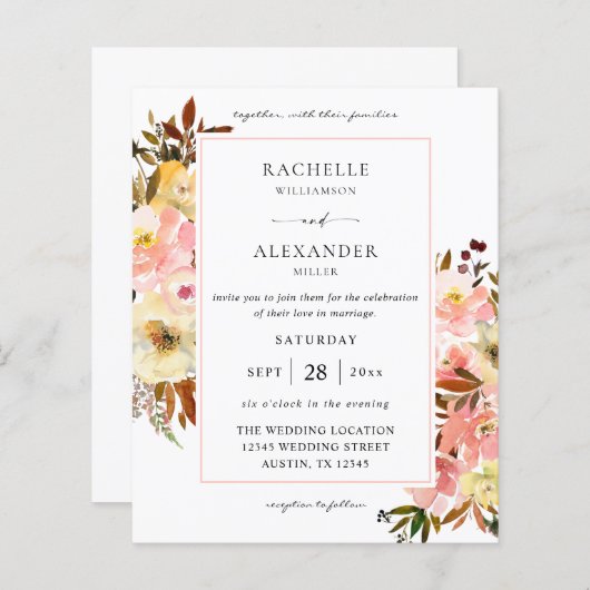 Begroting Snoep Roze en Gele Floral 2 Weddenschap (Voorkant / Achterkant)