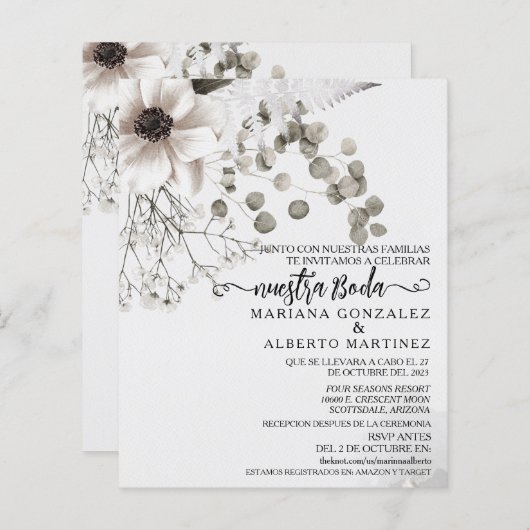 Begroting Spaanse bruiloft Nuestra Boda RSVP (Voorkant / Achterkant)