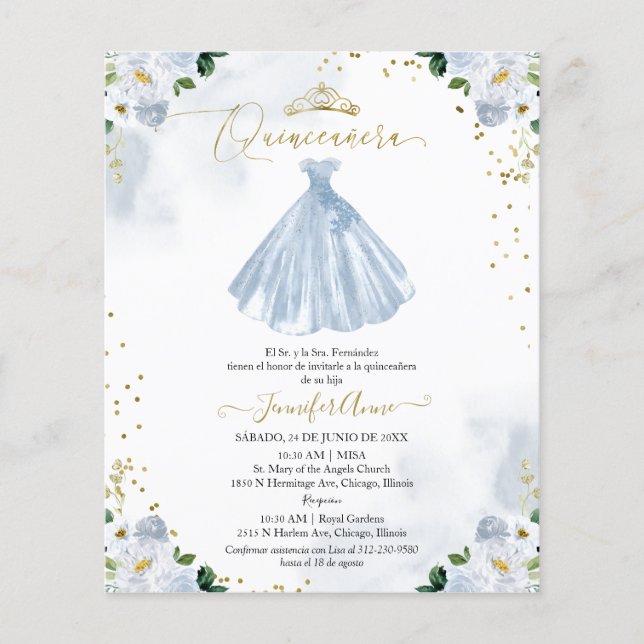 Begroting Spaanse uitnodiging van Quinceanera Flor (Voorkant)