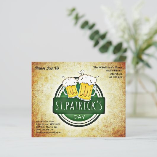 Begroting St Patrick's Day Party Irish Brew Paper (Staand voorkant)