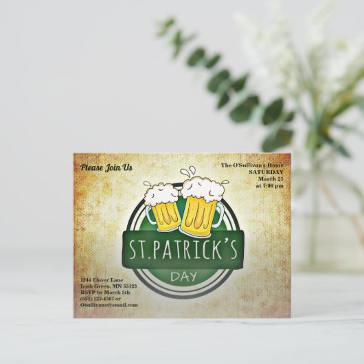 Begroting St Patrick's Day Party Irish Brew Paper Briefkaart (Staand voorkant)