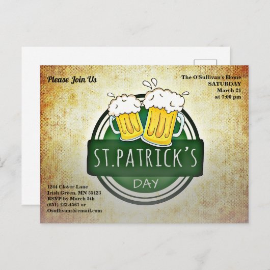 Begroting St Patrick's Day Party Irish Brew Paper Briefkaart (Voorkant / Achterkant)