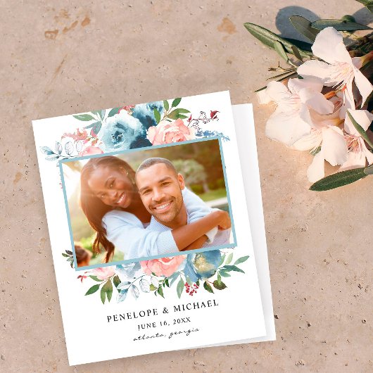 Begroting Stamblauwe roze Floral sparen de datum