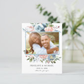 Begroting Stamblauwe roze Floral sparen de datum (Staand voorkant)