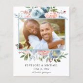 Begroting Stamblauwe roze Floral sparen de datum (Voorkant)