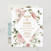 Begroting Stamroze roze bloem Foto sparen datum (Voorkant / Achterkant)