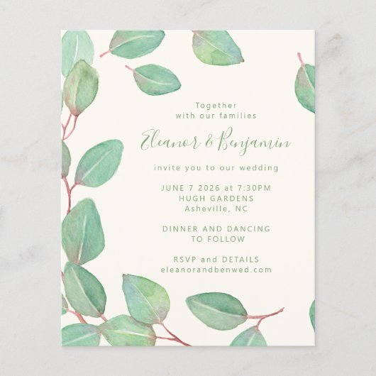 Begroting Stijlvol Eucalyptus Greenery Script Wedd (Voorkant)