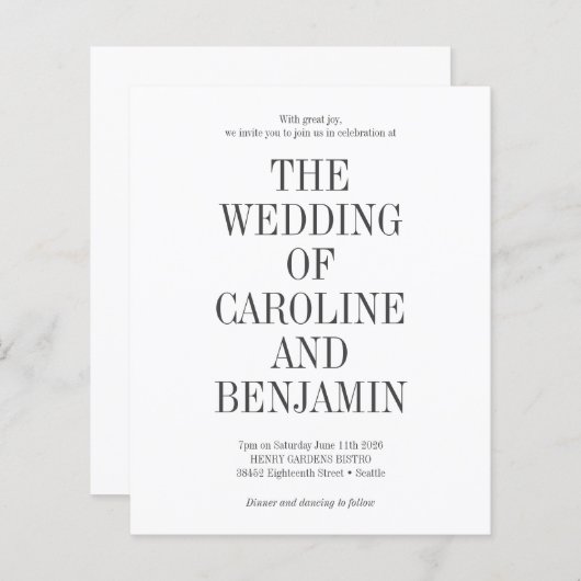 Begroting Stijlvolle klassieke uitnodiging voor we (Voorkant / Achterkant)