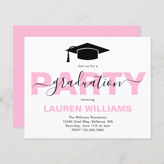 Begroting Stijlvolle Roze GraduPartij Uitnodiging (Voorkant / Achterkant)