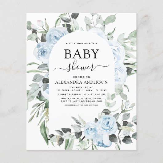Begroting Stusty Blue Baby shower Floral Flyer (Voorkant)