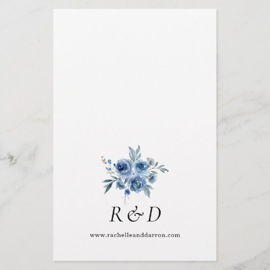 Begroting Stusty Blue & Blue Floral Wedding Large Flyer (Achterkant)