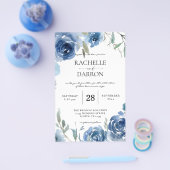 Begroting Stusty Blue & Blue Floral Wedding Large Flyer (Enkel)