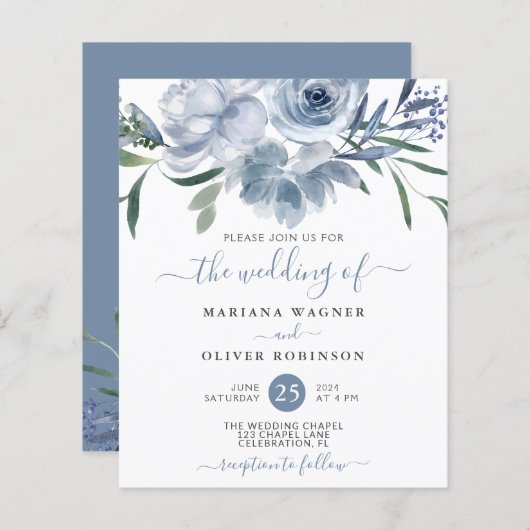 Begroting Stusty Blue Waterverf Floral Wedding (Voorkant / Achterkant)