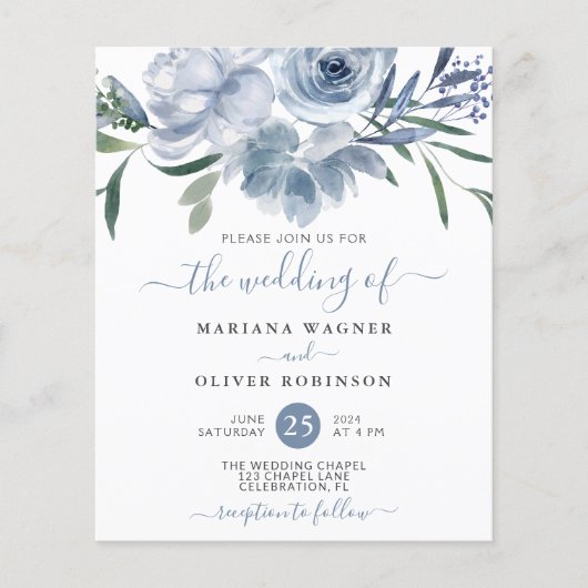 Begroting Stusty Blue Waterverf Floral Wedding (Voorkant)