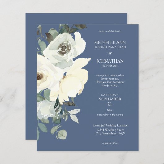 Begroting Stusty Blue & White op Blue Floral Weddi (Voorkant / Achterkant)