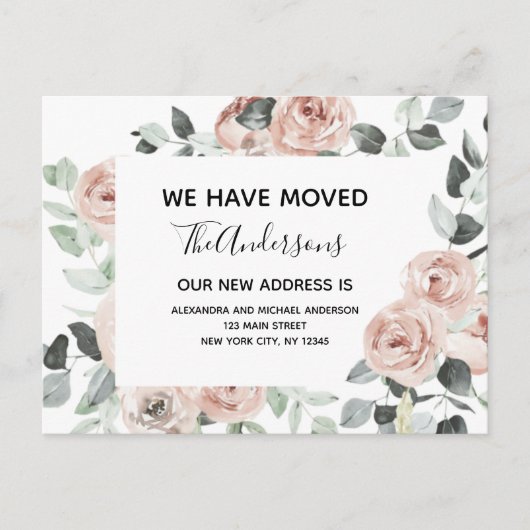 Begroting Stusty Pink Floral Moving Announge Briefkaart (Voorkant)