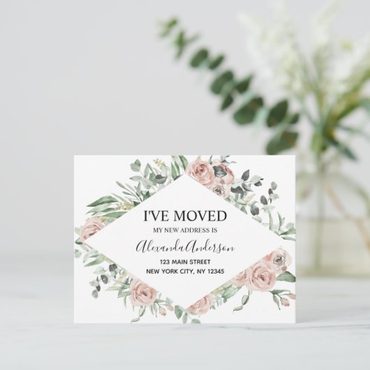Begroting Stusty Pink Floral Moving Announge Briefkaart (Staand voorkant)