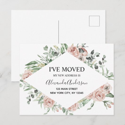 Begroting Stusty Pink Floral Moving Announge Briefkaart (Voorkant / Achterkant)