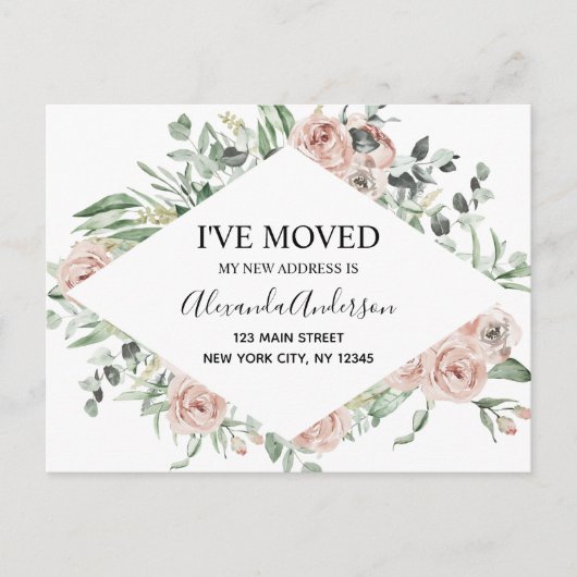 Begroting Stusty Pink Floral Moving Announge Briefkaart (Voorkant)