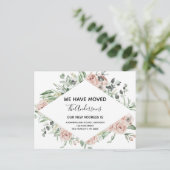 Begroting Stusty Pink Floral Moving Announge Briefkaart (Staand voorkant)