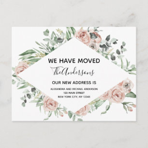 Begroting Stusty Pink Floral Moving Announge Briefkaart