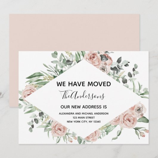 Begroting Stusty Pink Floral Moving Announge Kaart (Voorkant / Achterkant)
