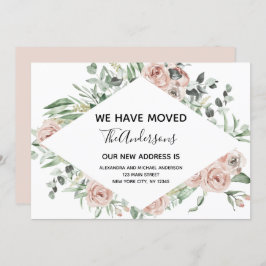 Begroting Stusty Pink Floral Moving Announge Kaart