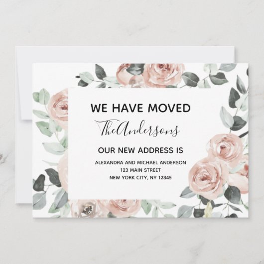 Begroting Stusty Pink Floral Moving Announge Kaart (Voorkant)