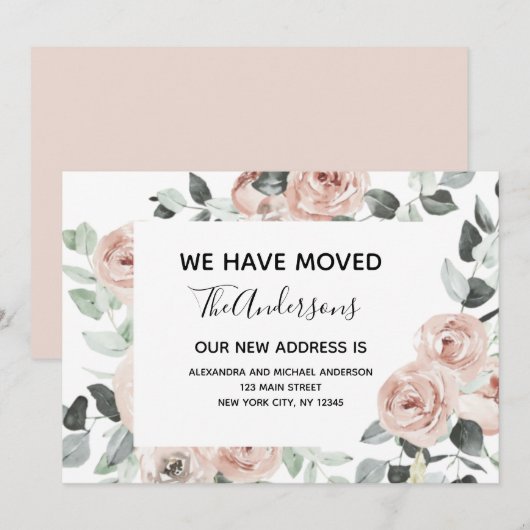 Begroting Stusty Pink Floral Moving Announge Kaart (Voorkant / Achterkant)