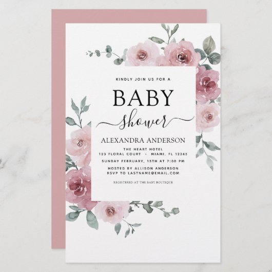 Begroting Stusty Roos Roze Baby shower Floral (Voorkant / Achterkant)