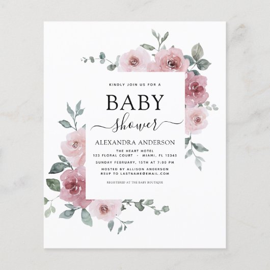 Begroting Stusty Roos Roze Baby shower Floral Flyer (Voorkant)