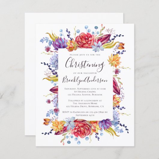 Begroting Succulent Christening Uitnodiging (Voorkant / Achterkant)