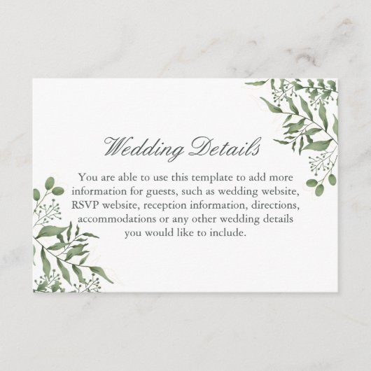 Begroting Succulent Eucalyptus Leaves Wedding Informatiekaartje (Voorkant)