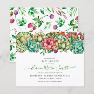 Begroting Succulent unisex Baby shower Invitation